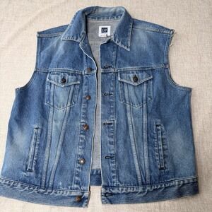 Vintage GAP Denim Vest Mens Large Trucker Biker Y2K 100% Cotton Frayed Edge